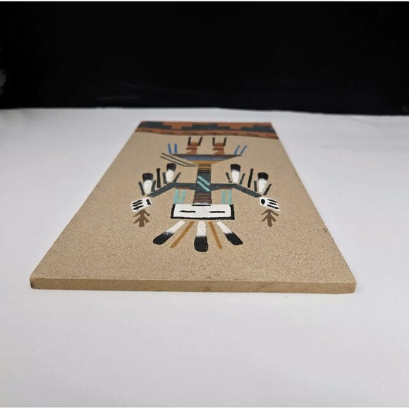 Vintage Native American Navajo Sand Painting Yei-Bei-Chai Dancer Wood Panel 12" - Picture 8 of 10